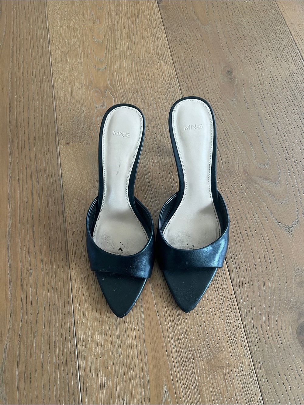 Mango Black Pointed-Toe Slide Mules